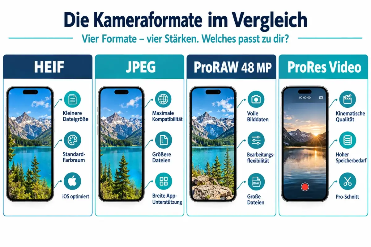 iPhone-Kameraeinstellungen: Formate, Belichtung, Nachtmodus und Pro-Steuerelemente 1 HEIF vs. JPEG auf dem iPhone: Was ist der Unterschied?