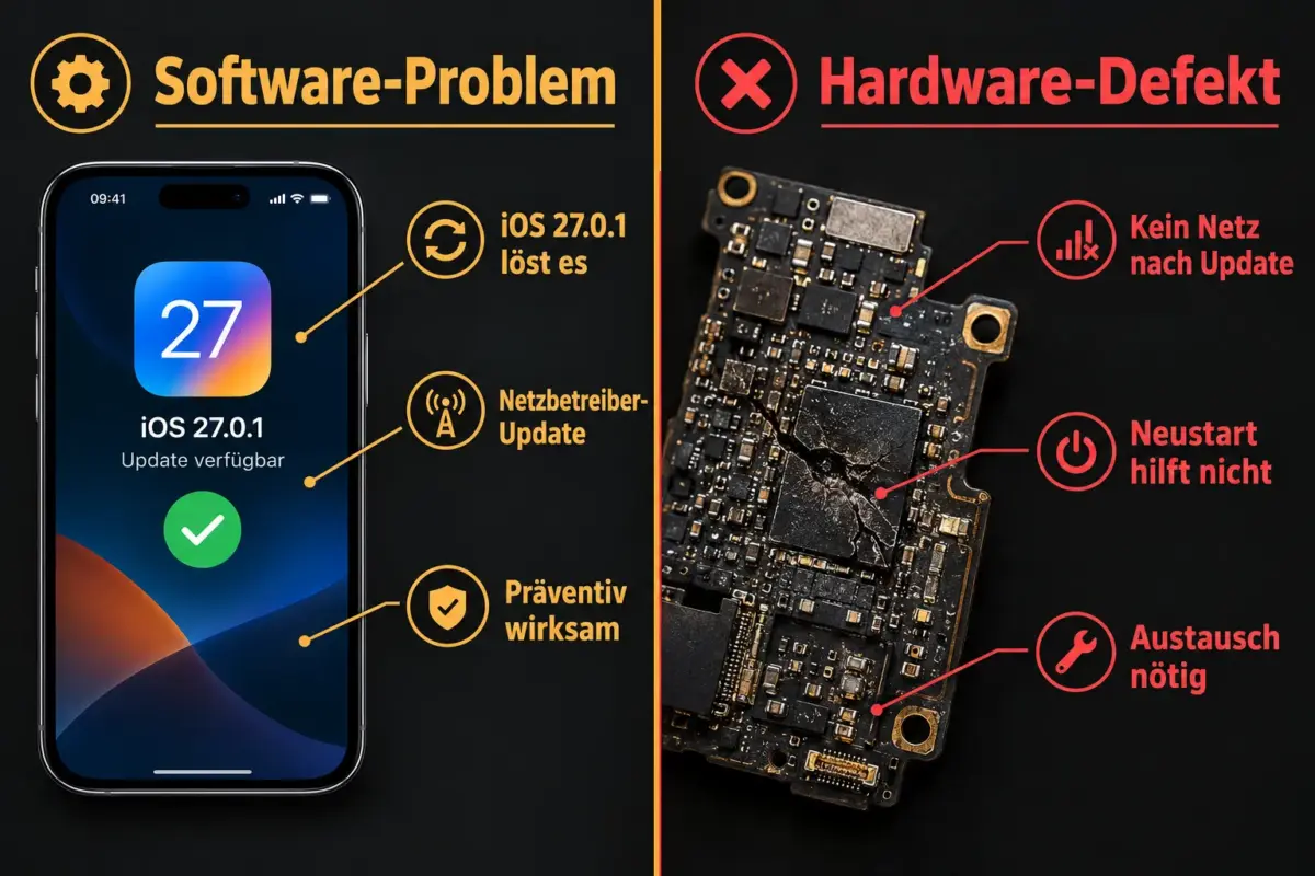 iPhone 18 Pro Max kein Netz bei AT&T: Was der iOS-27.0.1-Fix bewirkt und wann ein Austausch nötig ist 2 Ist das "Kein Netz"-Problem beim iPhone 18 Pro Max ein Hardware- oder Software-Problem?