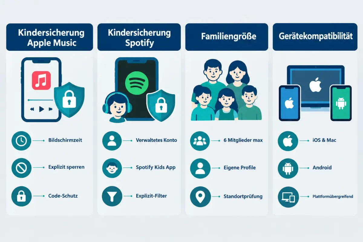 Apple Music vs. Spotify für Familien: Kindersicherung und Vergleich 2026 1 Kindersicherung im Vergleich: Apple Music vs. Spotify