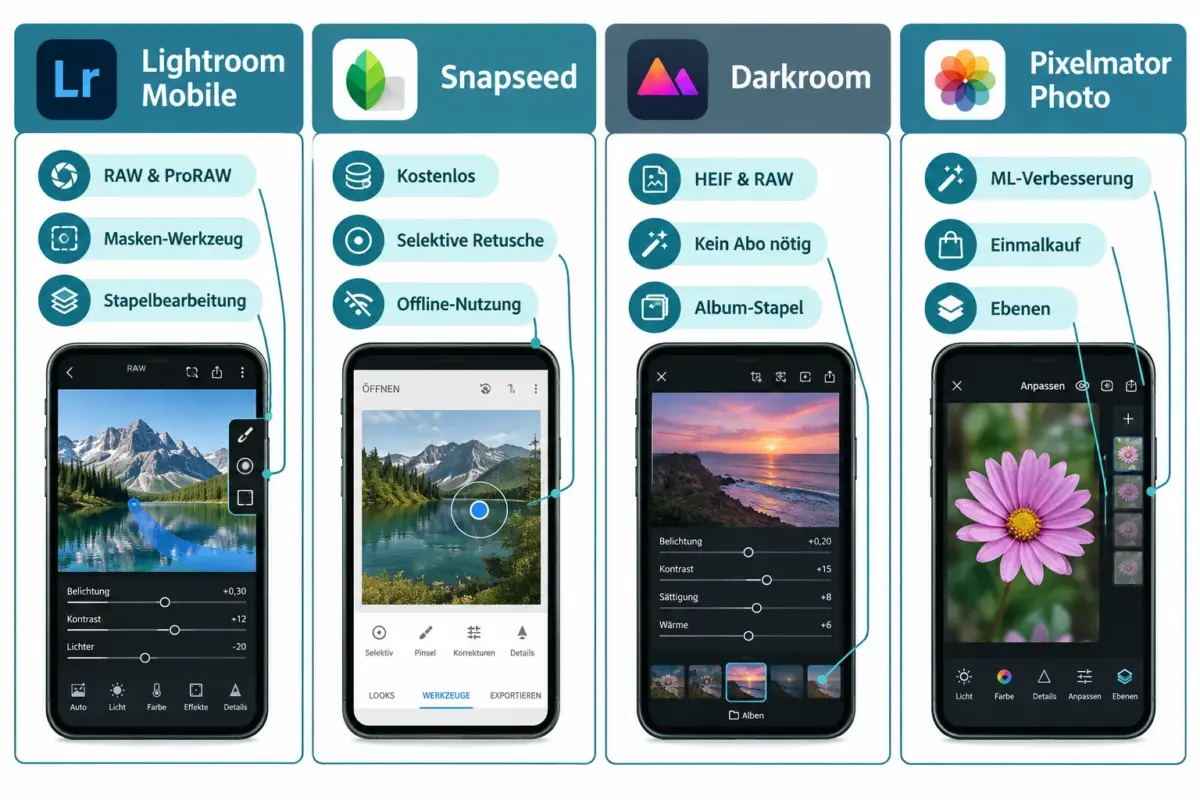 Lightroom vs. Snapseed vs. Darkroom vs. Pixelmator: Welche App ist besser?