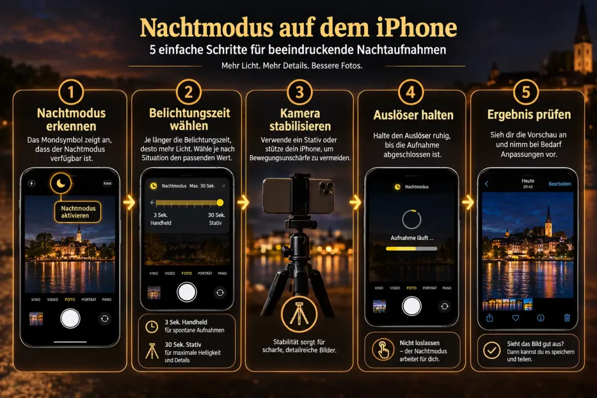 iPhone-Kameraeinstellungen: Formate, Belichtung, Nachtmodus und Pro-Steuerelemente 2 Nachtmodus: Beste Einstellungen für Aufnahmen bei wenig Licht