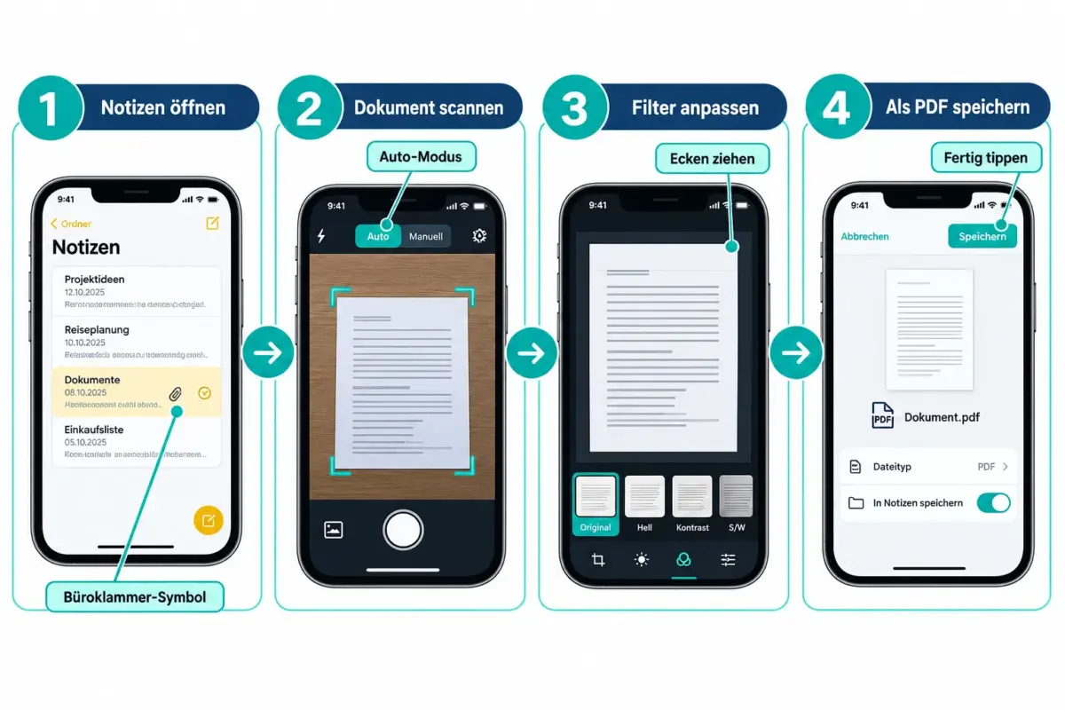 Dokumente mit dem iPhone scannen und PDFs unterschreiben, ohne zusätzliche Apps 1 Schritt für Schritt: Dokumente mit der iPhone-Kamera scannen