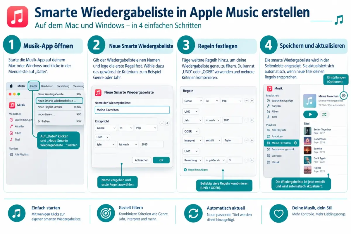 So erstellen Sie eine Smart Playlist in Apple Music auf Mac und Windows 1 Schritt für Schritt: Smart Playlist auf dem Mac erstellen