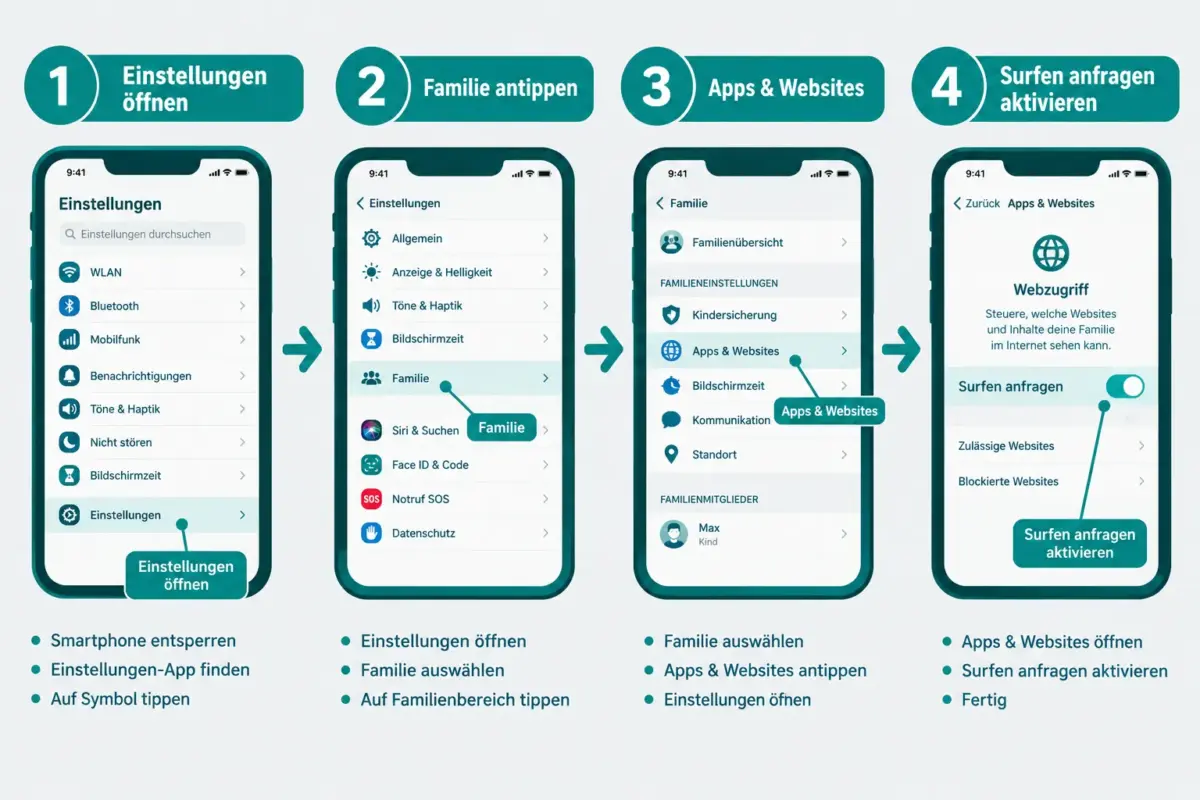 Surfen anfragen für Kinder unter iOS 27 einrichten 1 Schritt-für-Schritt: So richtet man "Surfen anfragen" unter iOS 27 ein