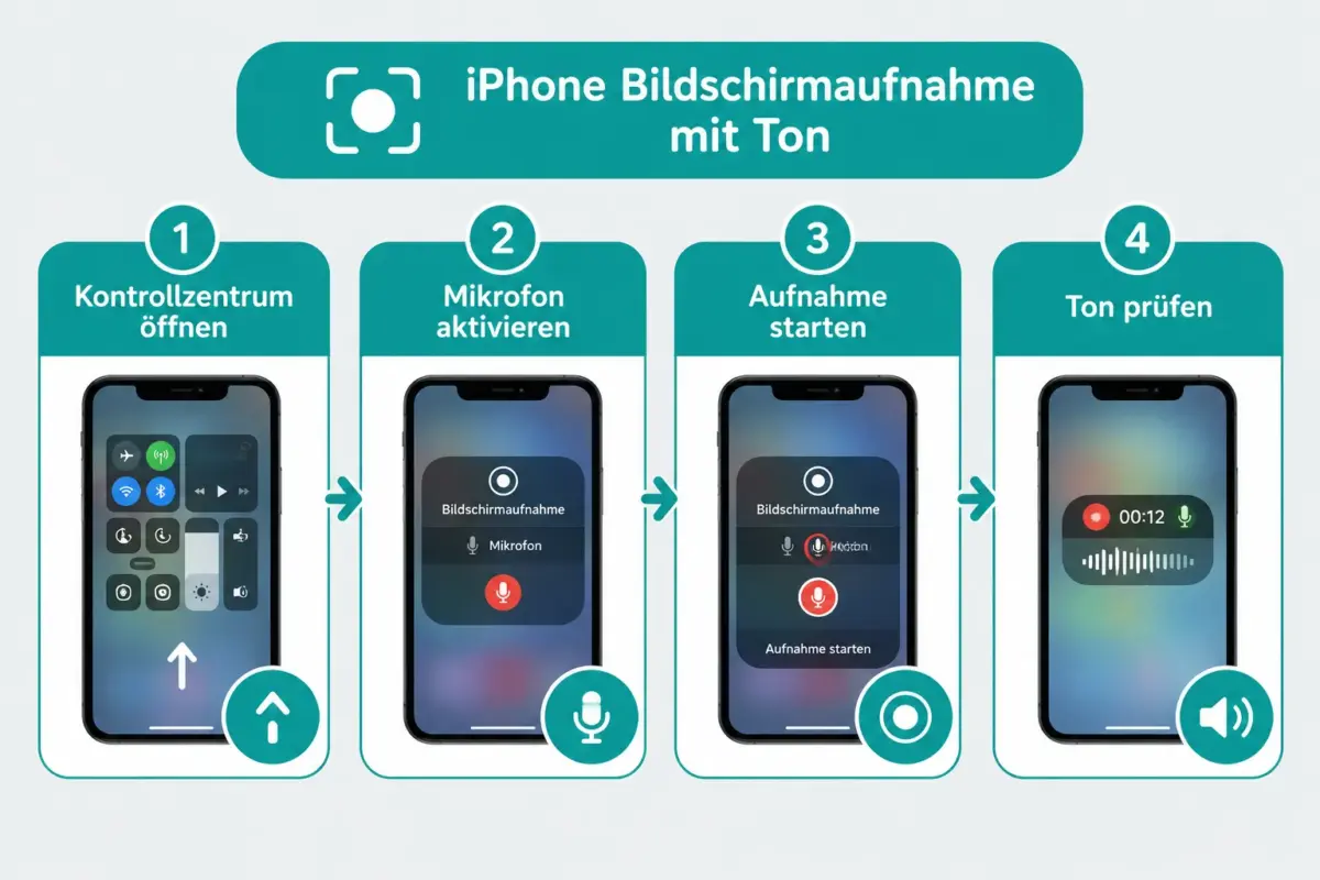 iPhone-Bildschirmaufnahme mit Ton: Mikrofon, App-Audio, Speicher und Bearbeitung 1 So richtet man die Bildschirmaufnahme mit Ton auf dem iPhone ein