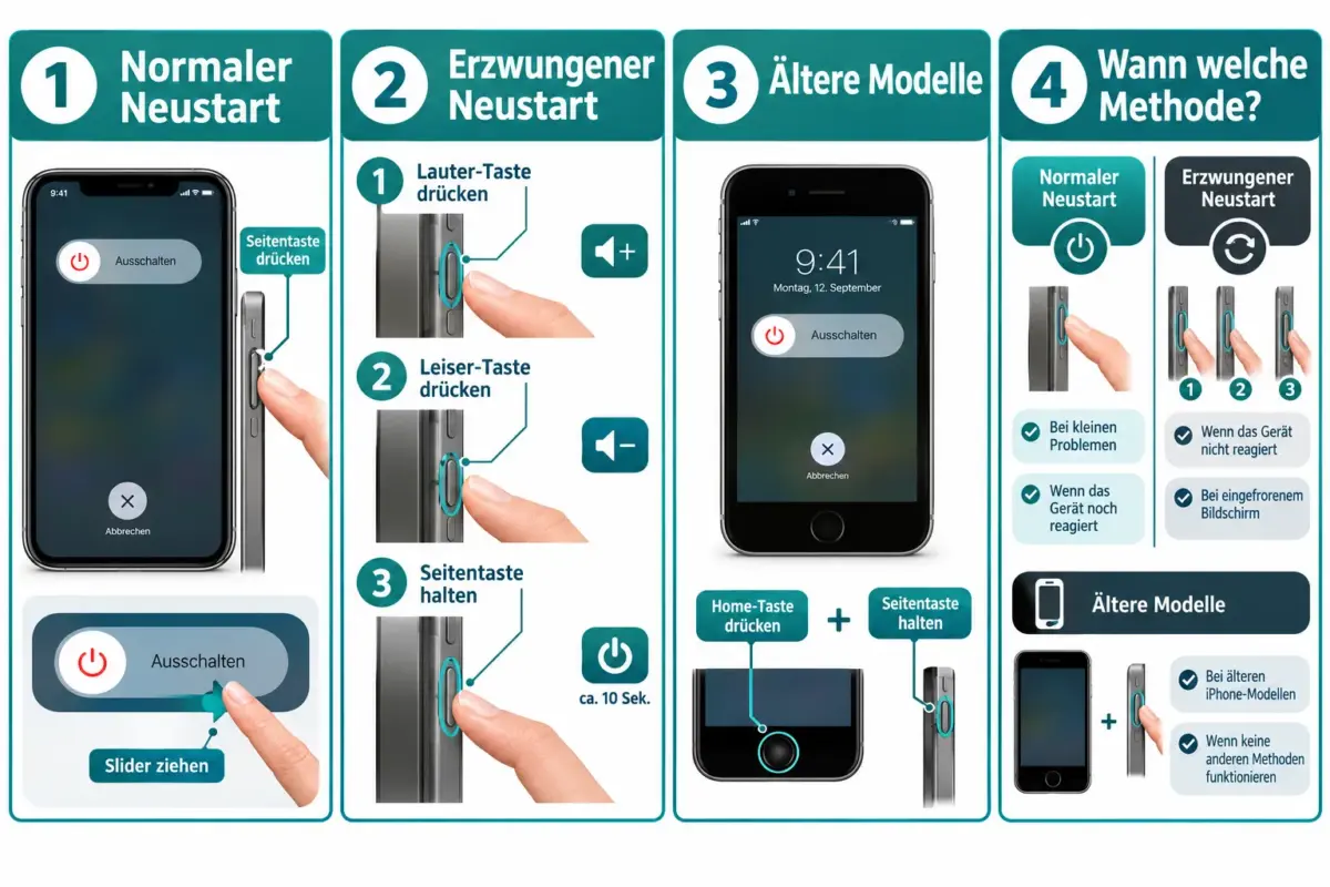 iPhone sicher neu starten: Force Restart, normaler Neustart und wann welche Methode sinnvoll ist 1 Was ist der Unterschied zwischen Force Restart und normalem Neustart?
