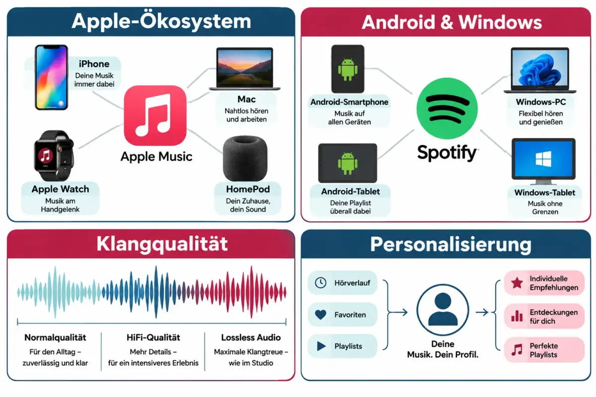 Was sind die Hauptunterschiede zwischen Apple Music und Spotify in 2026?