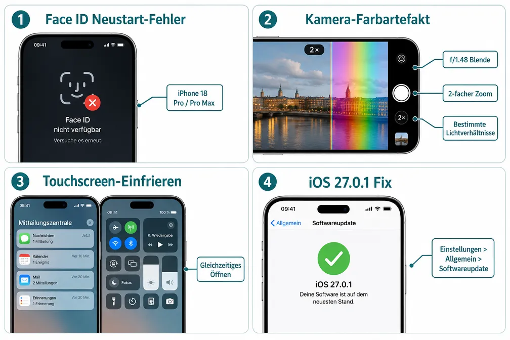 iOS 27.0.1: iPhone-Bugfixes für Face ID, Kamera und Touchscreen 1 Welche Fehler behebt iOS 27.0.1 auf dem iPhone?