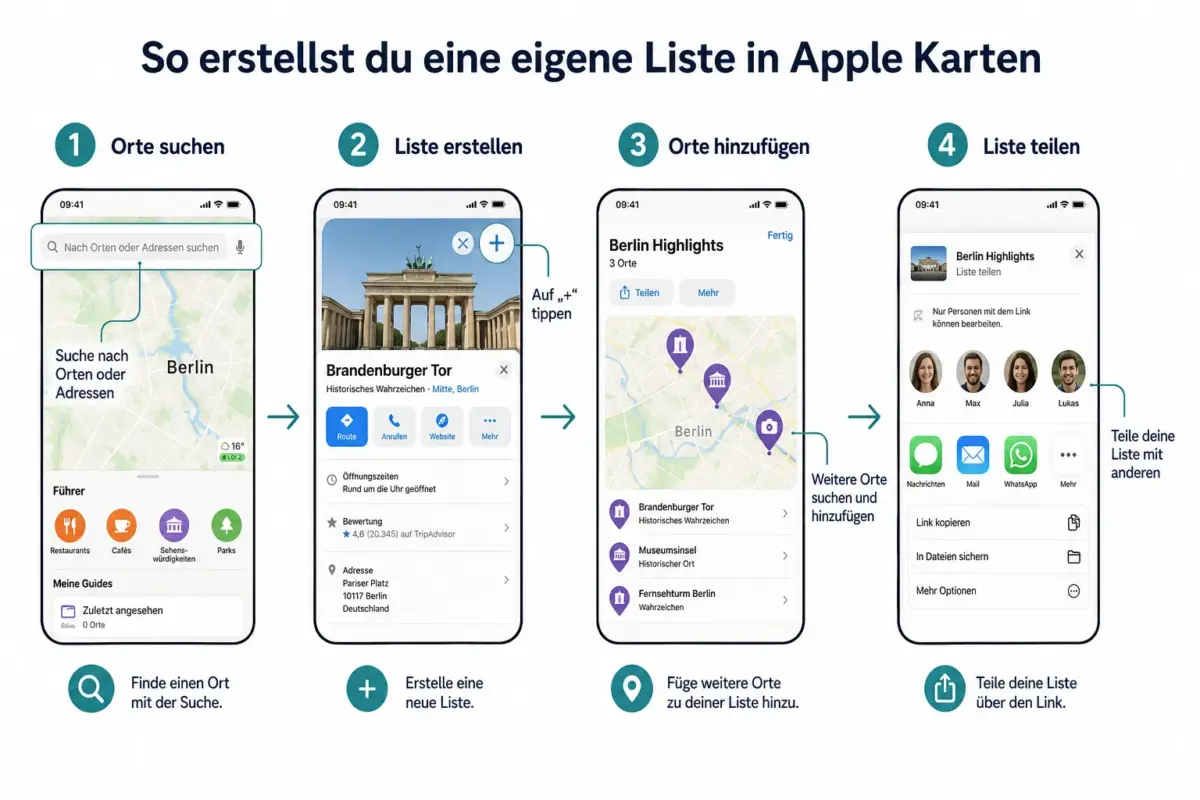 iOS 27: Lokale Listen in Apple Maps erstellen, teilen und organisieren 1 Wie erstellt man eine neue Liste in Apple Maps?