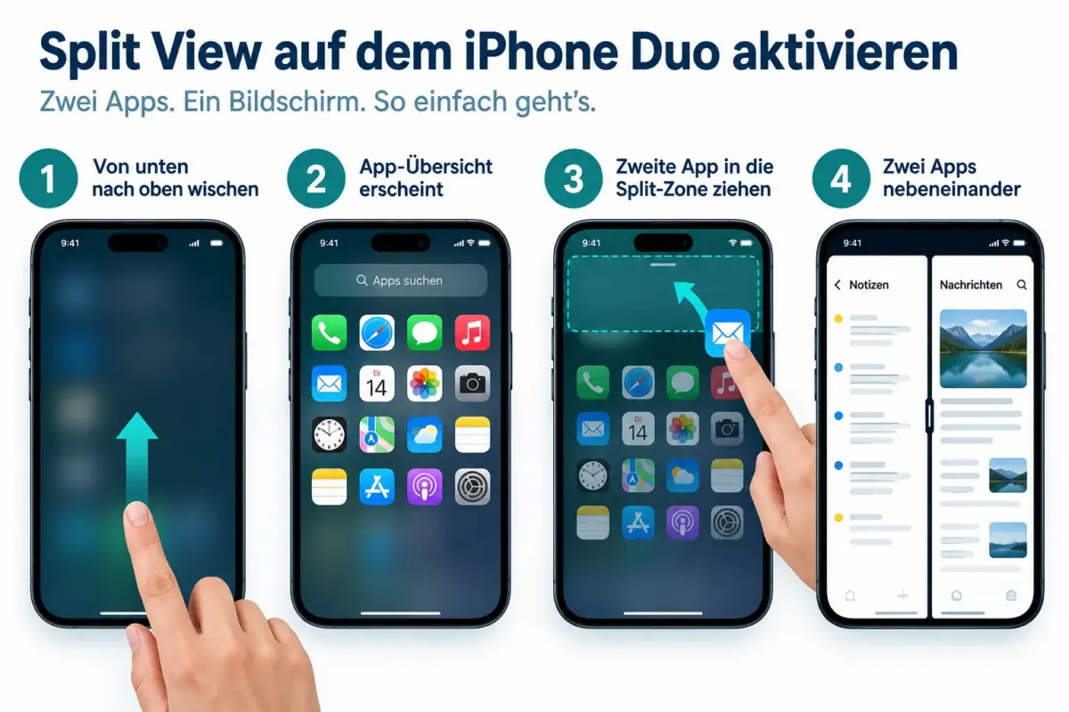 iPhone Duo Multitasking: Zwei Apps nebeneinander auf dem Faltdisplay nutzen 1 Wie öffnet man zwei Apps nebeneinander auf dem iPhone Duo?