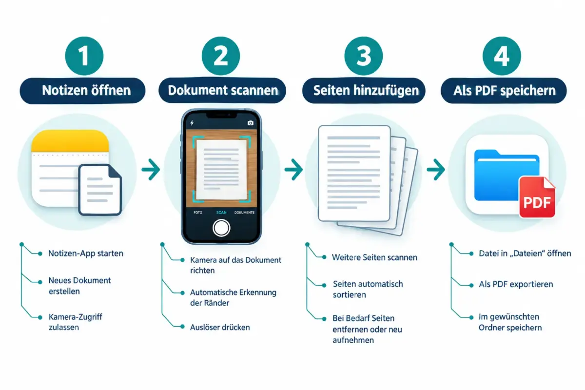 Dokumente mit dem iPhone scannen und als durchsuchbare PDFs speichern 1 Wie scanne ich Dokumente mit dem iPhone ohne eine zusätzliche App?