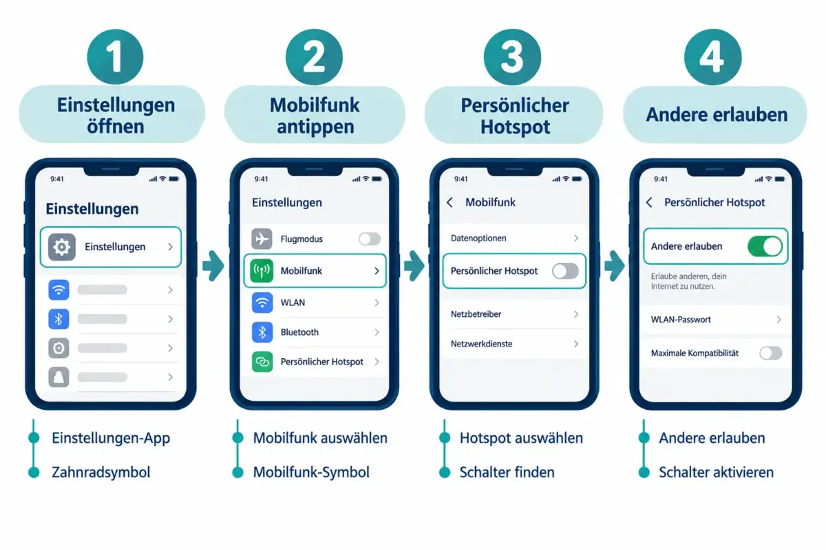 iPhone-Mobilfunkverbindung teilen: Persönlicher Hotspot, Sicherheit, Kompatibilität und Akkutipps 1 Wie schalte ich den persönlichen Hotspot auf meinem iPhone ein?