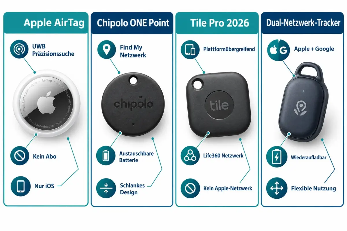 Beste iPhone Bluetooth-Tracker 2026: AirTag-Alternativen, Präzisionssuche und Abo-Kosten 1 Wie schneidet der AirTag im Vergleich zu Alternativen ab?