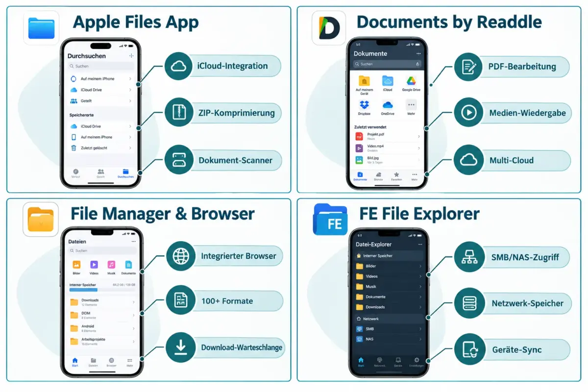 Die besten iPhone-Dateimanager-Apps 2026: Files-Alternativen für Downloads, Cloud-Speicher, ZIP-Dateien und Dokumentenscans 1 Wie unterscheiden sich iPhone-Dateimanager von der integrierten Files-App?