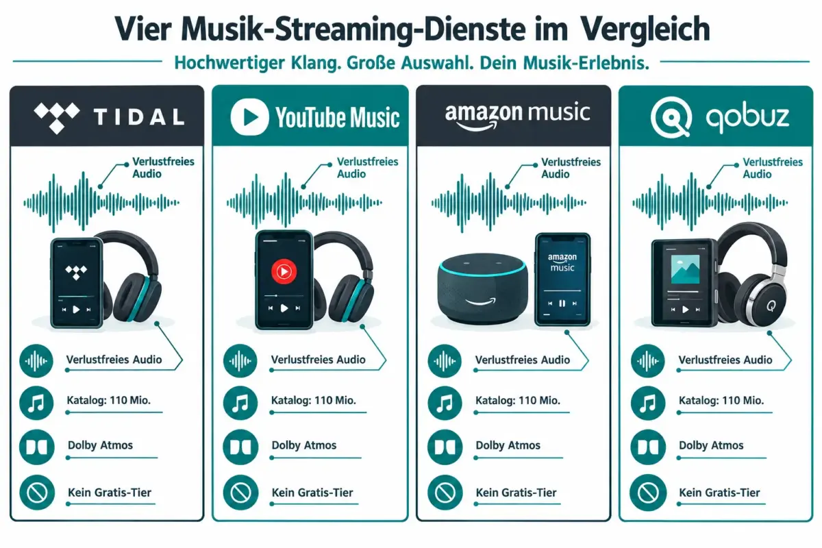 Die besten Apple Music Alternativen 2026: Tidal, YouTube Music, Amazon Music und Qobuz im Vergleich 1 Wie viel kostet jeder Streaming-Dienst pro Monat in 2026?